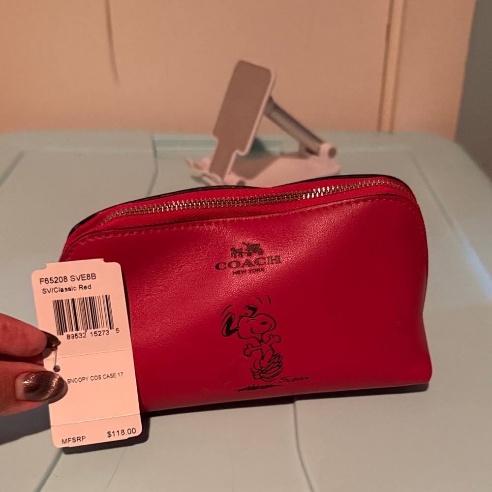 Coach Classic Red Leather Snoopy Cosmetic Pouch
